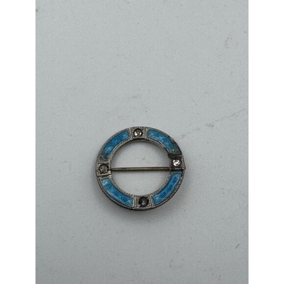 Vintage Sterling Blue Guilloche Round Pin - Picture 10 of 11